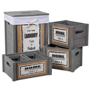 Set armadio e 5 cestini in legno grigio