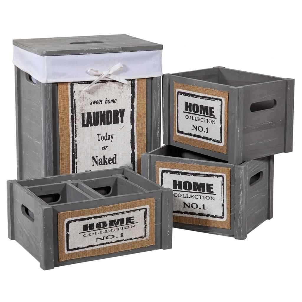 Set armadio e 5 cestini in legno grigio