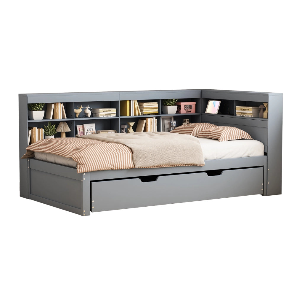 Letto multifunzione 90x200 con letto estraibile, USB e vani contenitore