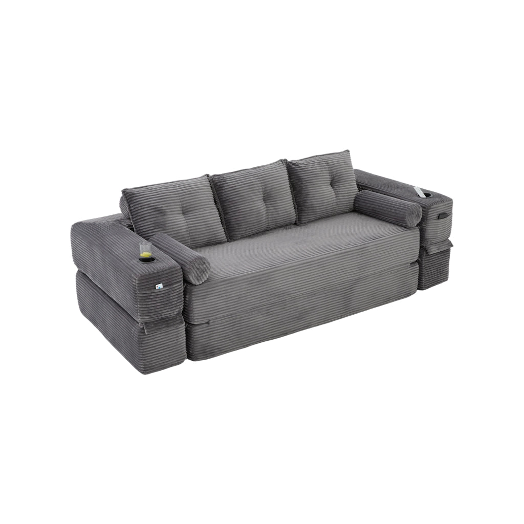 Divano Letto 3 Posti con Cuscini e Portabicchieri ¨C MINIMAL ¨C Tessuto a Coste