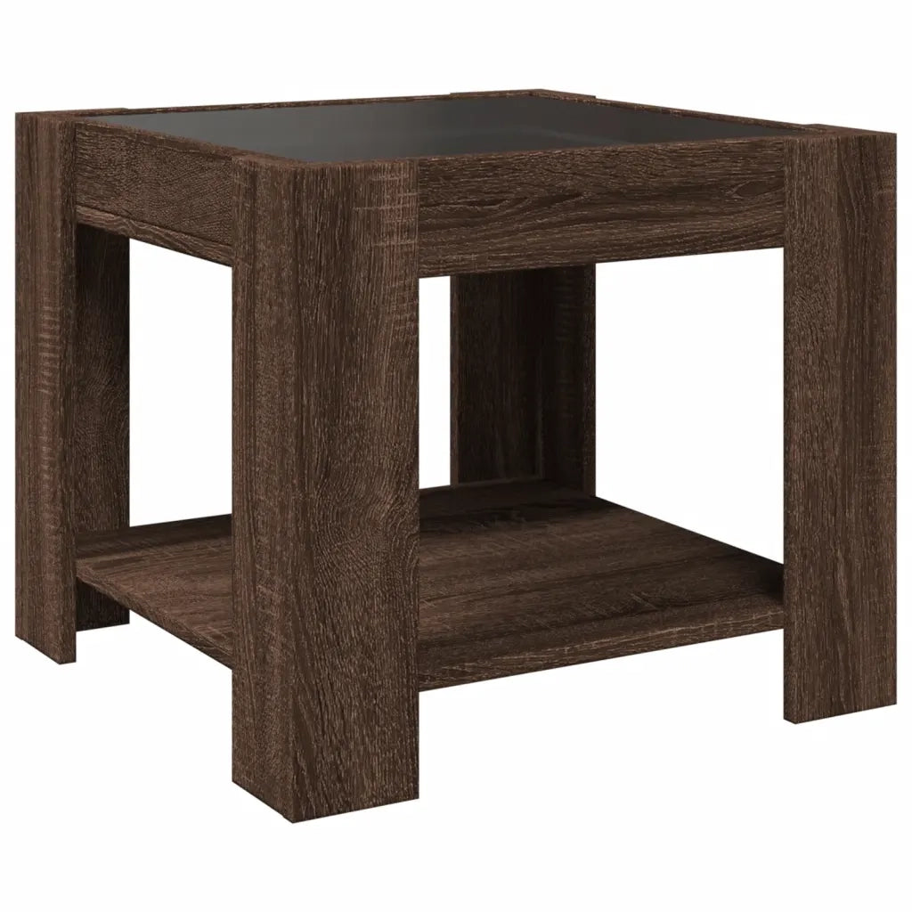 Tavolino Salotto con LED Rovere Marrone 53x53x45 cm Multistrato 847545