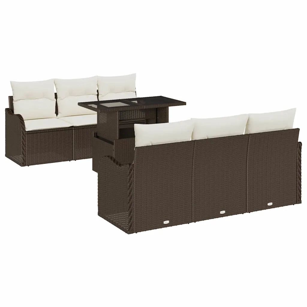 Set Divano da Giardino con cuscino 7 pcs Marrone Poly Rattan