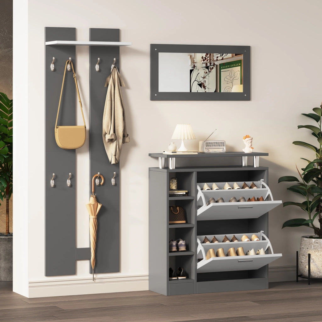 Set Ingresso con Specchio, Scarpiera, Ripiani e Appendiabiti ¨C Xylo ¨C Antracite, 80x25x96.5 cm