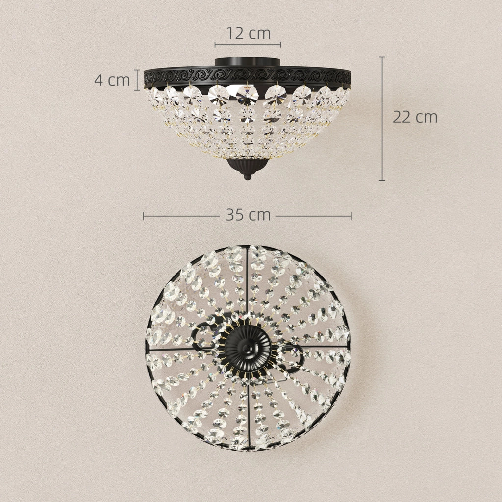 Lampada a Soffitto Vintage con Perline di Cristallo ¨C zephmum ¨C Nero 2xE14 40W