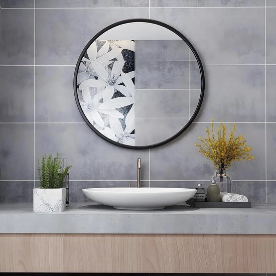 Specchio di design in metallo nero, diametro 70x70 cm, adatto per bagno, soggiorno, toilette