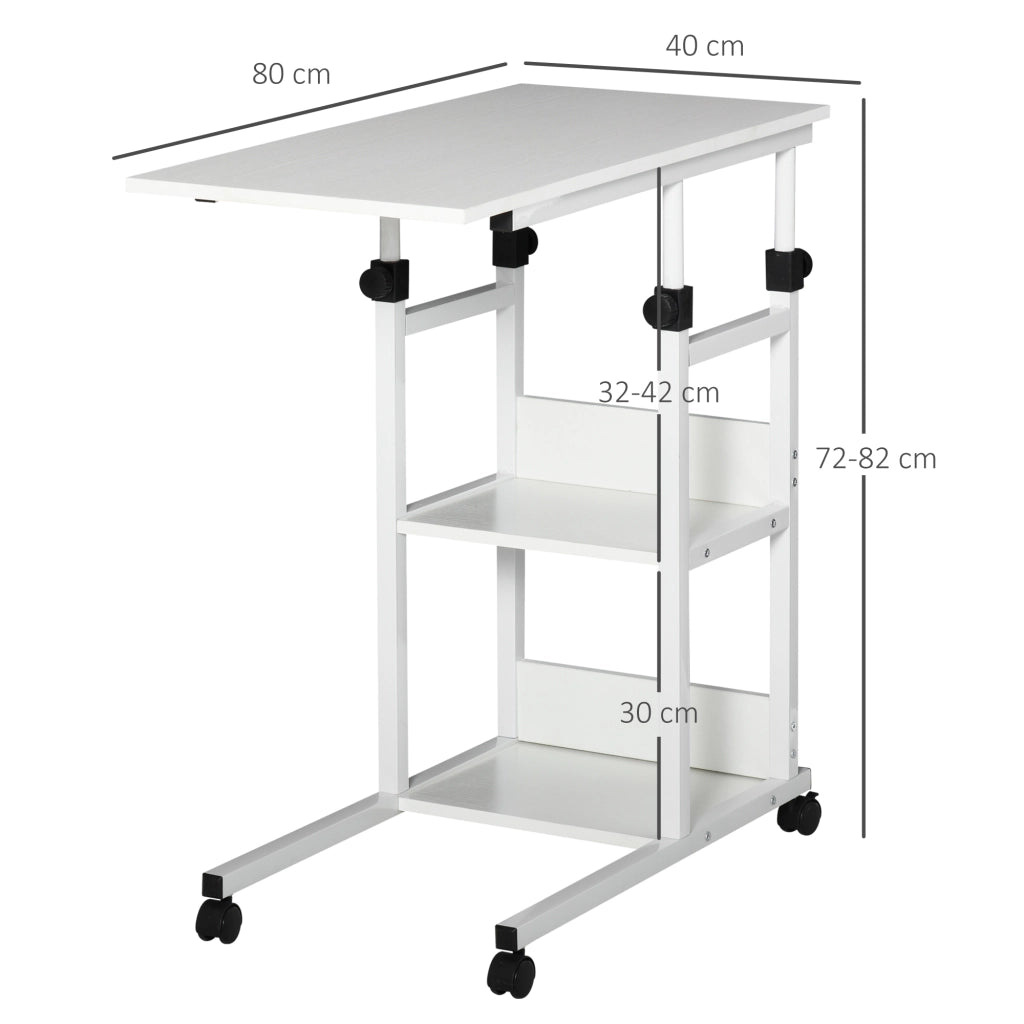 Tavolino con rotelle regolabile in altezza ¨C Xylo ¨C 2 ripiani metallo bianco 80x40x72-82cm
