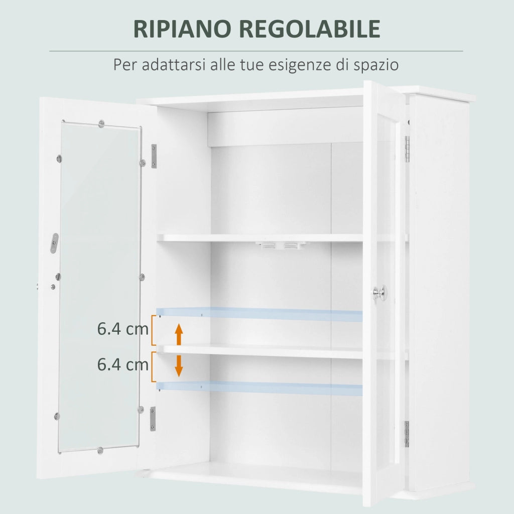 Pensile da Bagno Armadietto con Anta a Vetro 55x20x65 cm in Legno Bianco