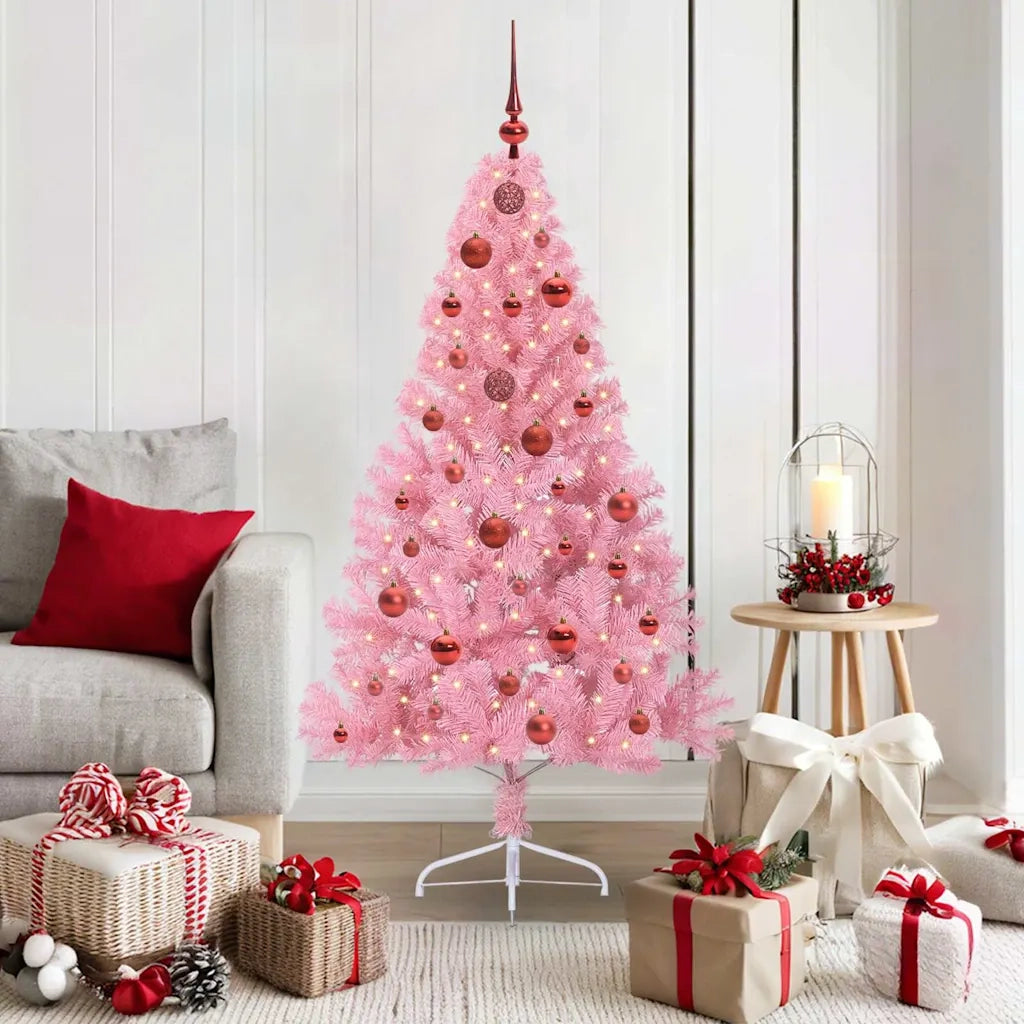 Albero di Natale | Decorazioni natalizie artificiale con luci integrate Rosa 150 cm PVC
