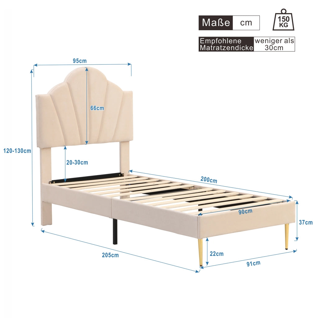 letto imbottito velluto beige 90 x 200 cm