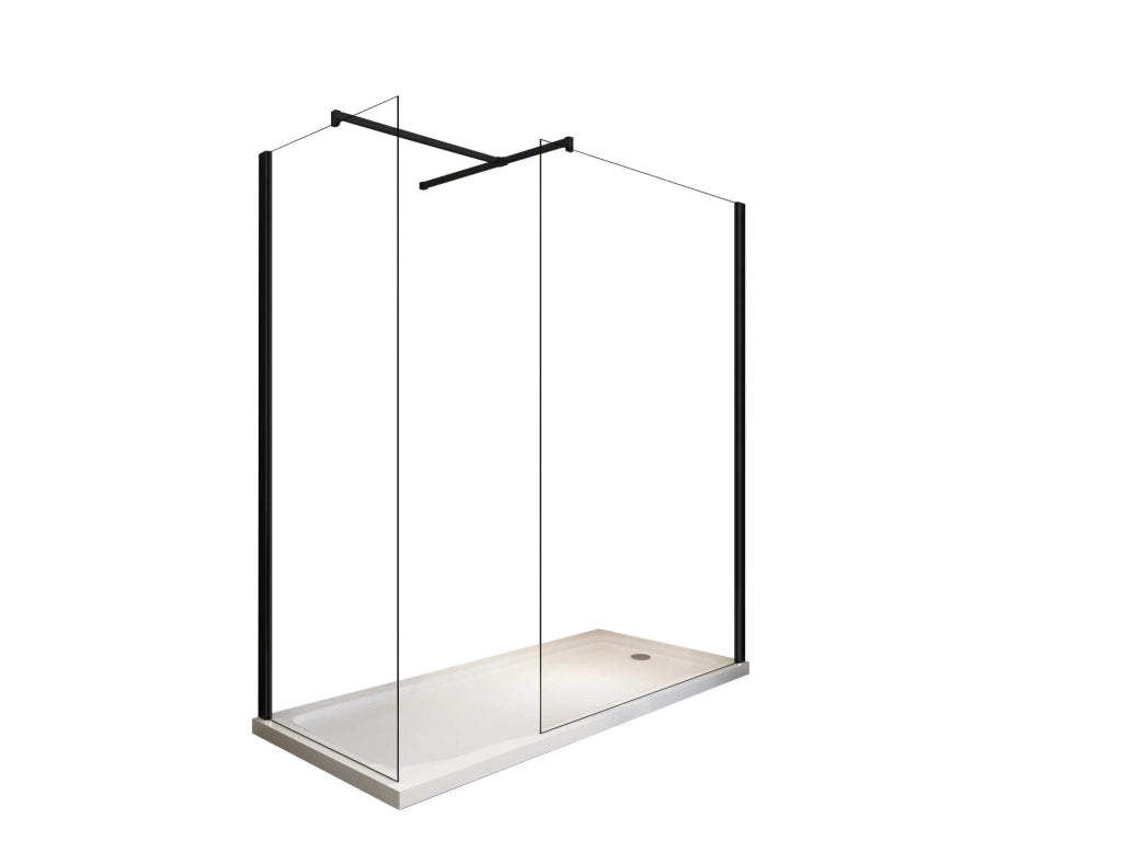Box Per Doccia Angolare tipo walk-in h 200 8MM Con Vetri Trasparenti Telaio Nero Opaco - 100X110 REVERSIBILE