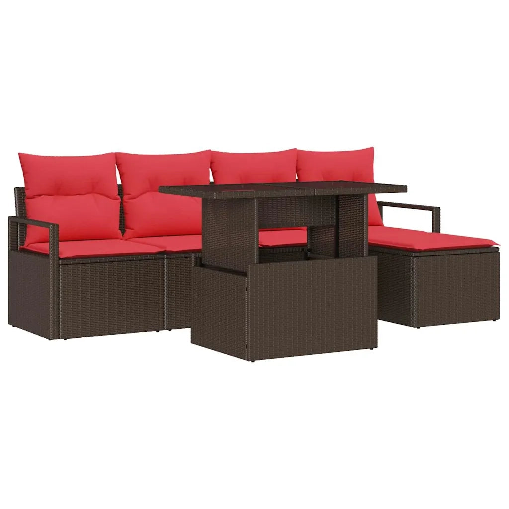 Set Divano da Giardino 6 pcs Marrone e Rosso polyrattan 3348810
