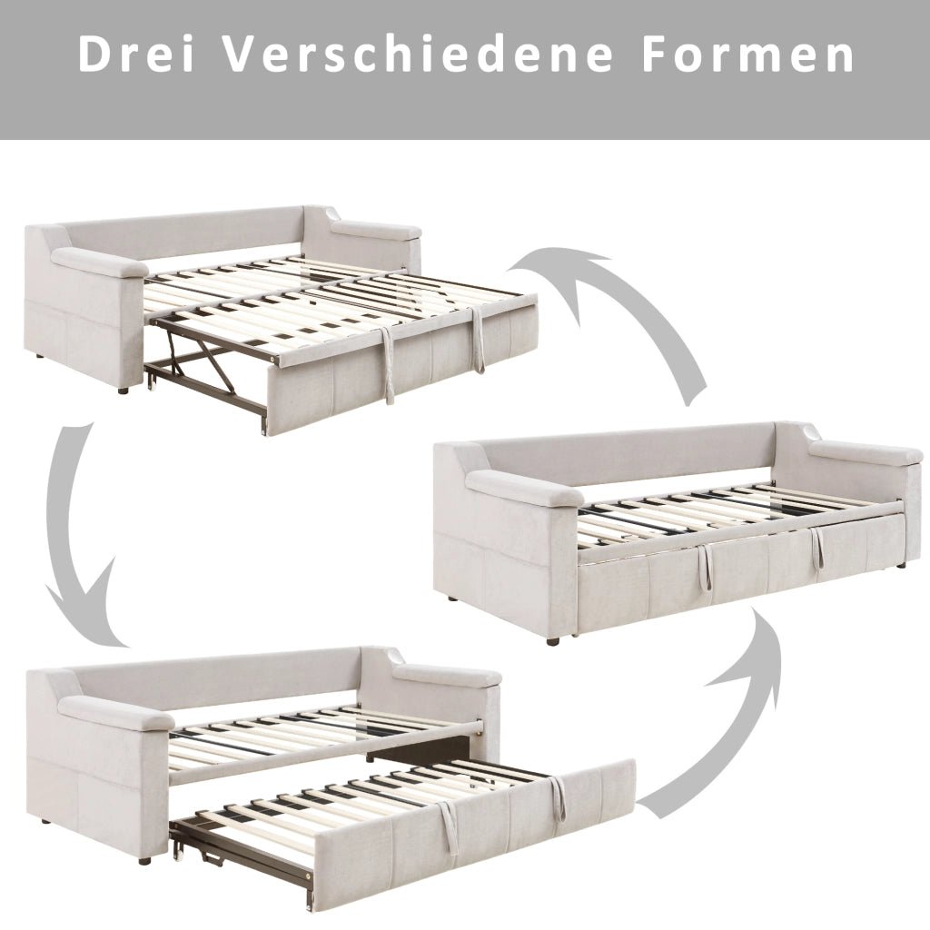 DIVANO LETTO 90/180x190 cm Beige con Bluetooth, USB e vani