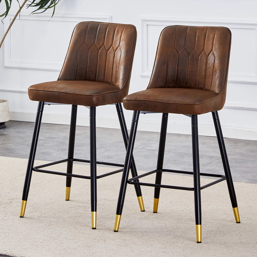 Set di 2 sgabelli da bar con schienale ergonomico; poggiapiedi e struttura in metallo in tessuto marrone e nero