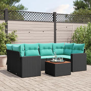 Set Divani da Giardino 7 pz con Cuscini Nero in Polyrattan