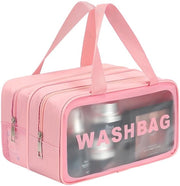 Pacchetto Bagnetto e Secchetto a Doppio Strato di Viaggio, Borsa Cosmetica Transparente e Imbottita, Grande Capacità di Organizzazione, Accessori da Viaggio (Rosso, S)