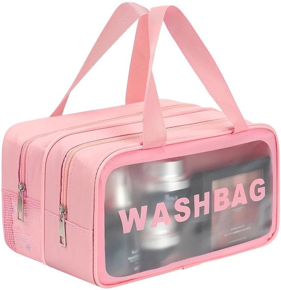 Pacchetto Bagnetto e Secchetto a Doppio Strato di Viaggio, Borsa Cosmetica Transparente e Imbottita, Grande Capacità di Organizzazione, Accessori da Viaggio (Rosso, S)