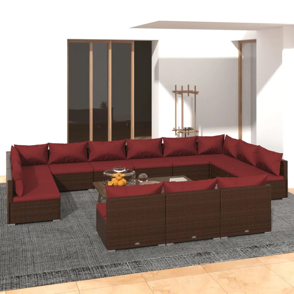Set Divani da Giardino 13 pz con Cuscini in Polyrattan Marrone 3102155
