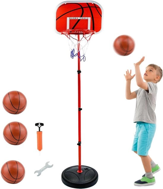 Palo da Basket per Esterno - Anello da Basket con Standard - Palo da Basket per Bambini - Palo da Basket Regolabile - 63 a 150cm