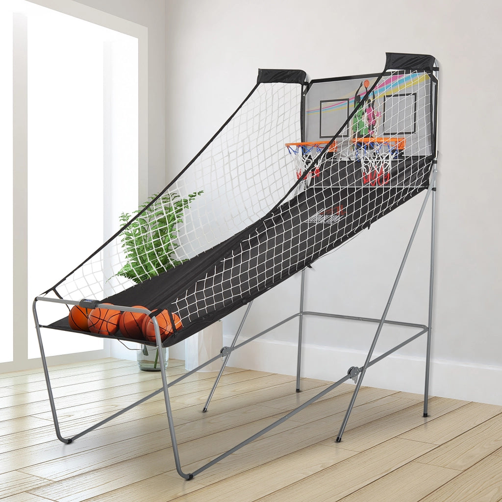 Canestro Basket Pieghevole ¨C Xylo ¨C Con Telaio in Acciaio, Rete, 4 Palloni, 205x110x205 cm