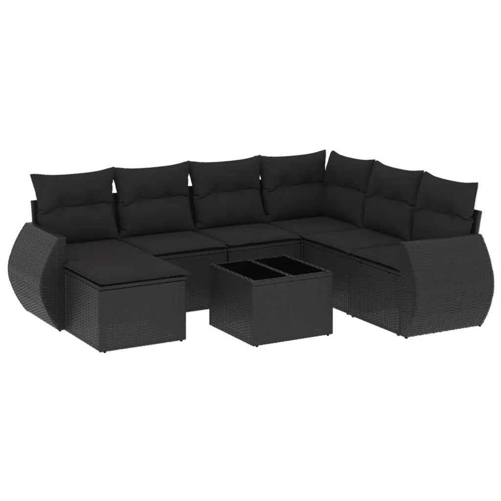 Set Divani da Giardino con Cuscini 8 pz Nero in Polyrattan 3254042