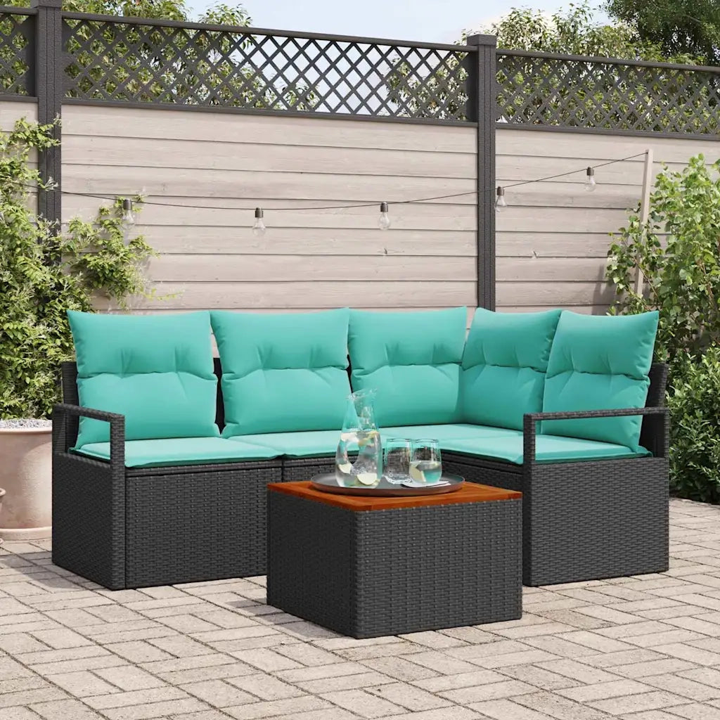 Set Divano da Giardino con cuscino 5 pcs Nero polyrattan 3347704