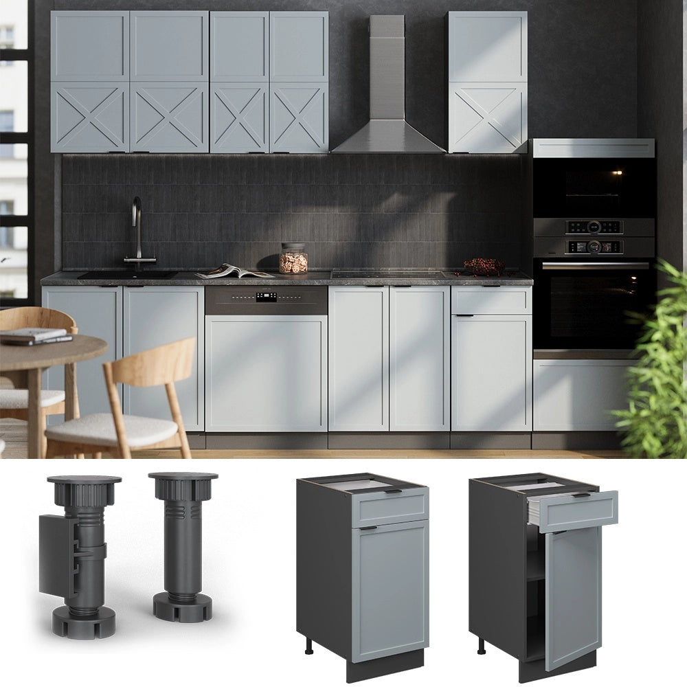 Mobiletto base per cucina Fame-Line Blu-grigio chiaro/Antracite 40 cm senza piano di lavoro Vicco