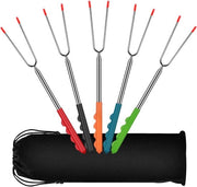 Set di spiedini per barbecue, composto da 5 pezzi, in acciaio inossidabile, 28-115 cm, estensibile, forchetta barbecue telescopica, set per campeggio, festa di giardino, festa di barbecue ecc.