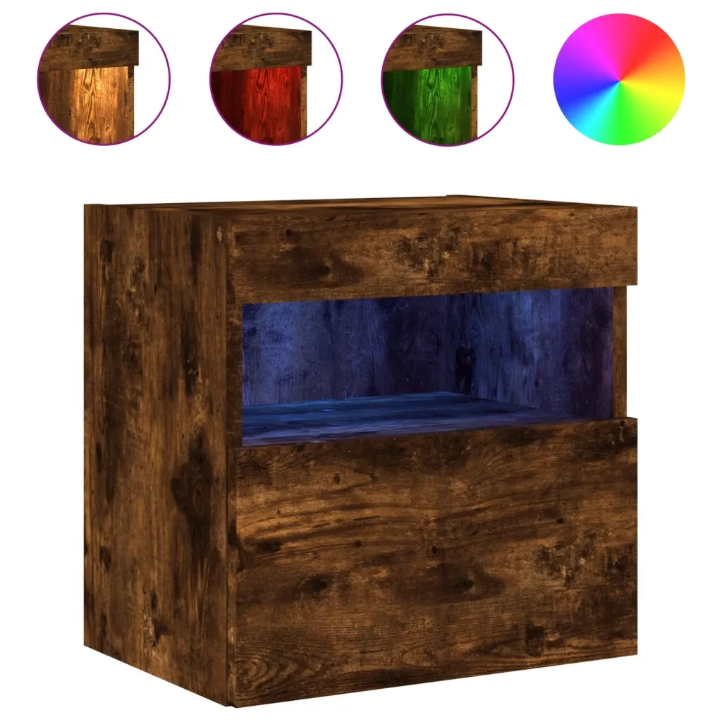 Mobili TV a Parete con Luci LED 2pz | Armadietto TV | Mobile Porta TV Rovere Fumo 40x30x40 cm