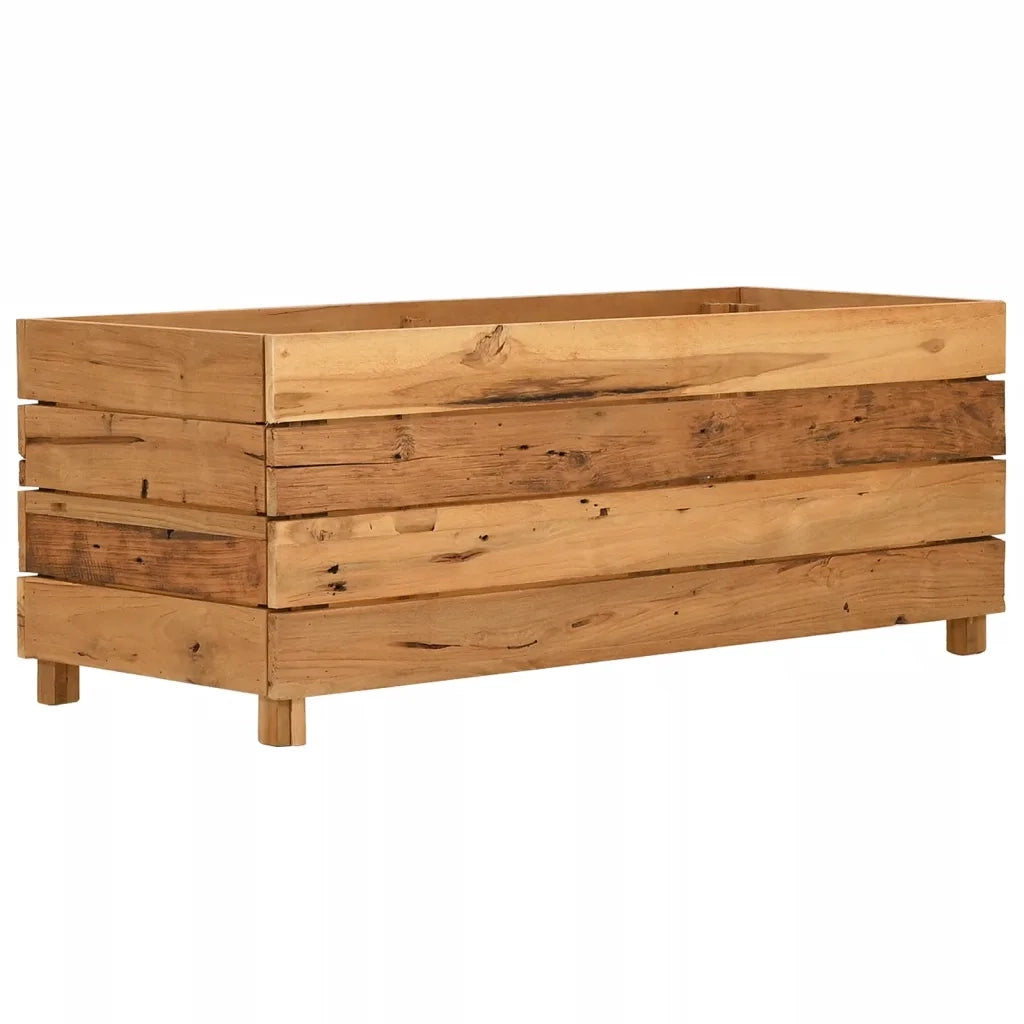 Fioriere | Cassetta per fiori | Letto Rialzato 100x40x38 cm Legno di Teak di Recupero e Acciaio