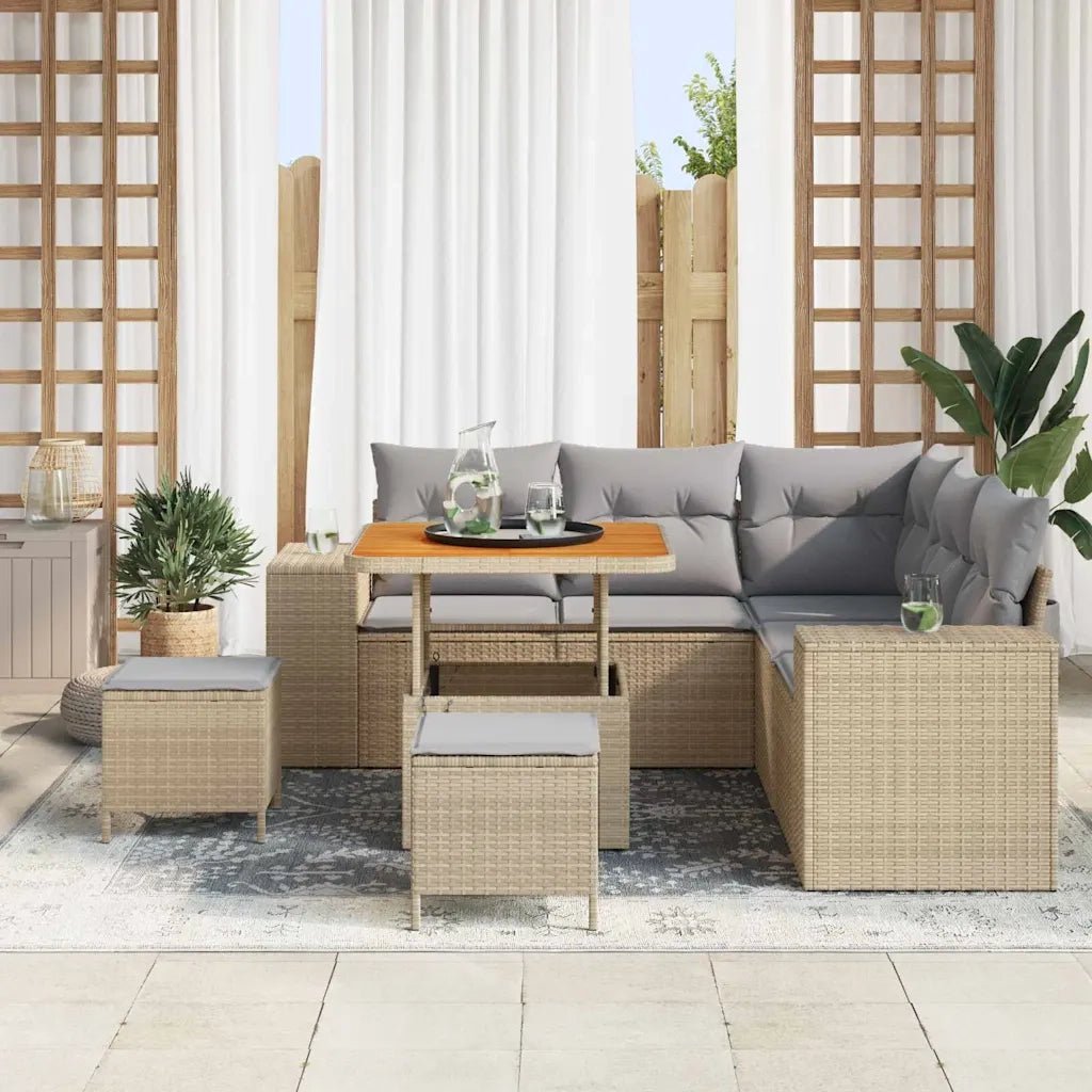 Set Divano da Giardino con cuscino 8 pcs Beige e Grigio Chiaro
