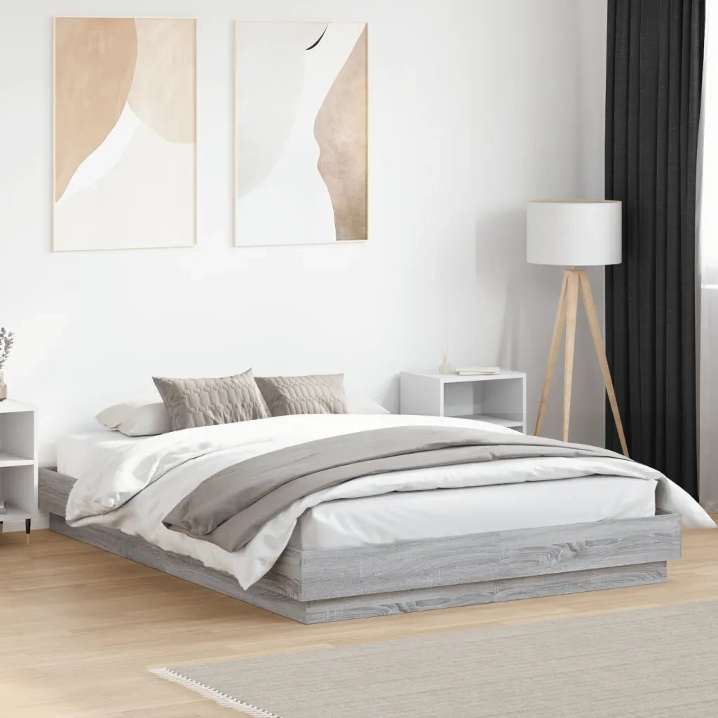 Letto matrimoniale | Letto per adulti | Giroletto con Luci LED Grigio Sonoma 160x200 cm