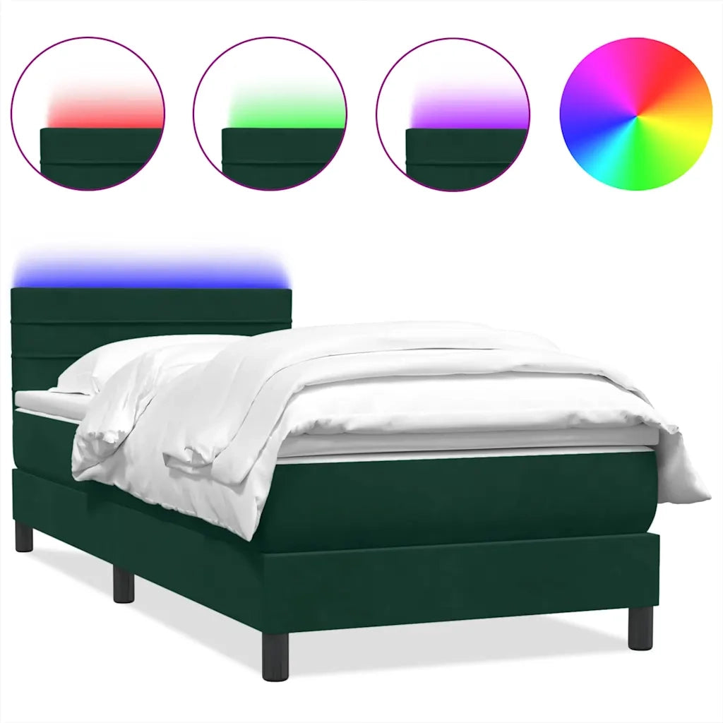 Letto a Molle con Materasso e LED Verde Scuro 80x220 cm Velluto 3317004
