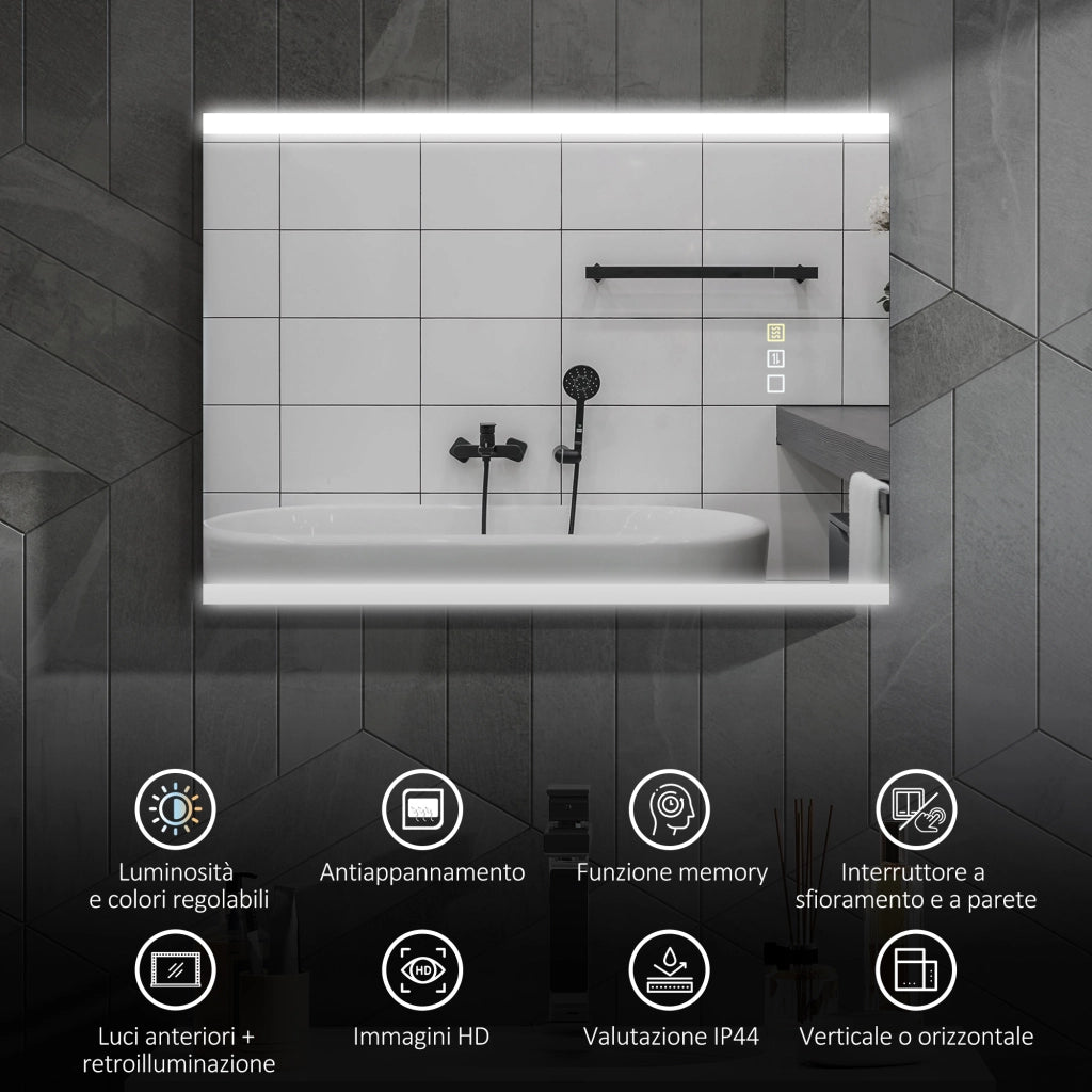 Specchio Bagno con Luce LED ¨C Minimal ¨C Argento 70x50x3 cm
