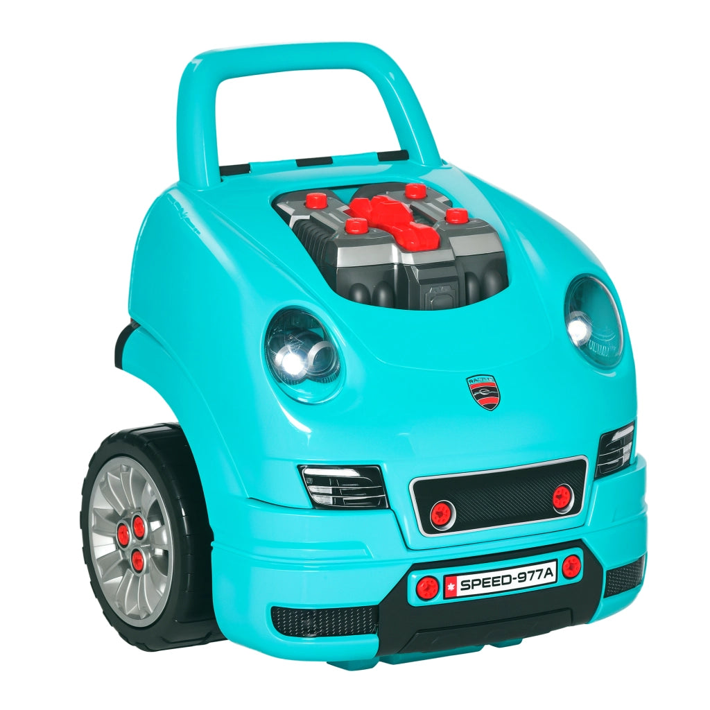 Set Officina Camion Giocattolo ¨C Xylo ¨C 61 Pezzi con Tavolo e Maniglia, 3-5 Anni, 40x39x47 cm, Nero e Azzurro