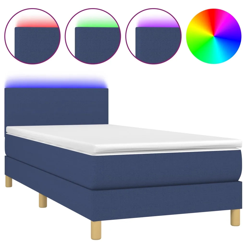 Letto a Molle con Materasso e LED-Struttura Letto con Materasso Blu 90x200 cm in Tessuto 991303