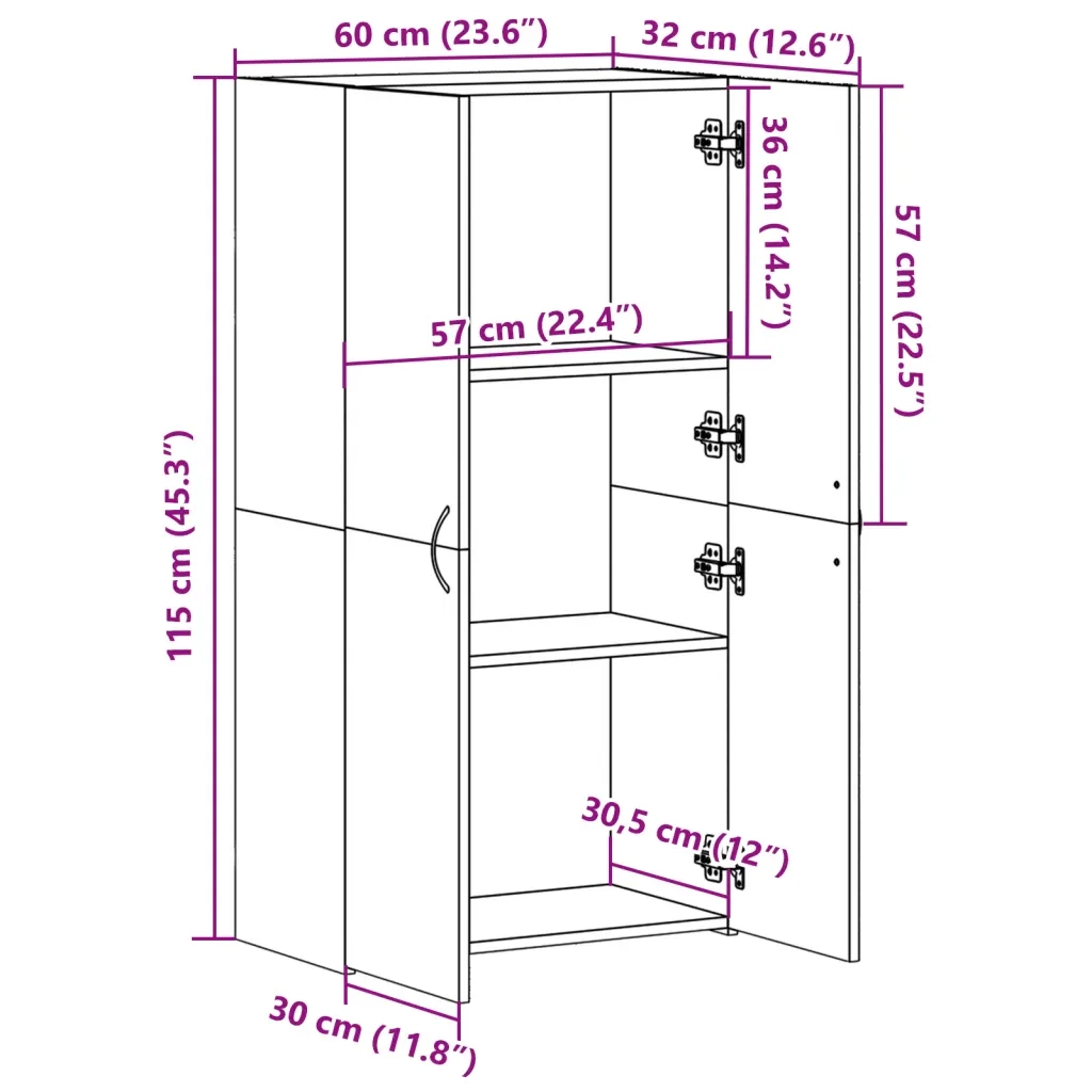 Schedario Grigio Cemento 60x32x115 cm in Legno Multistrato CFW7023593