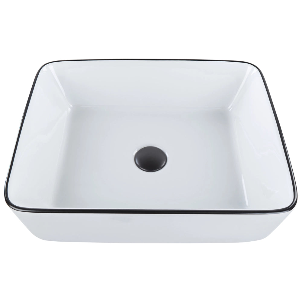 Lavabo da appoggio Bianco con bordo nero Ceramica lucida 490 x 380 mm Lavabo da bagno ovale