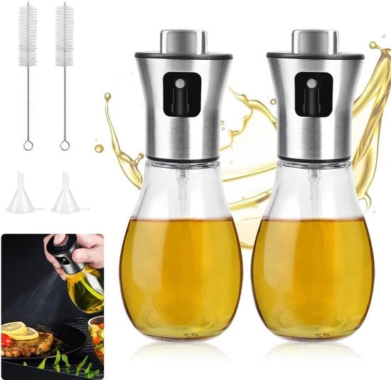 Set di 2 atomizzatori per olio, vetro, atomizzatori per olio di cucina, 200 ml, flacone a spruzzo, olio, flacone a spruzzo, cucina, olio, atomizzatori per olio di cucina, frittura ad aria, insalata, griglia
