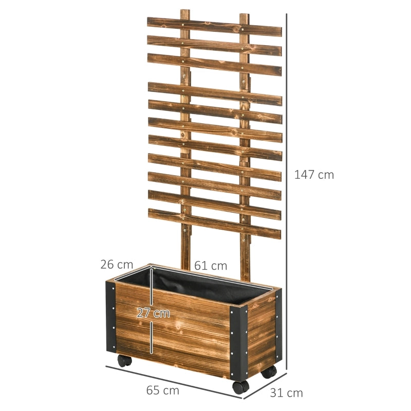 FIORIERA con grigliato 65 x 31 x 147 cm Legno massello trattato Nero carbone