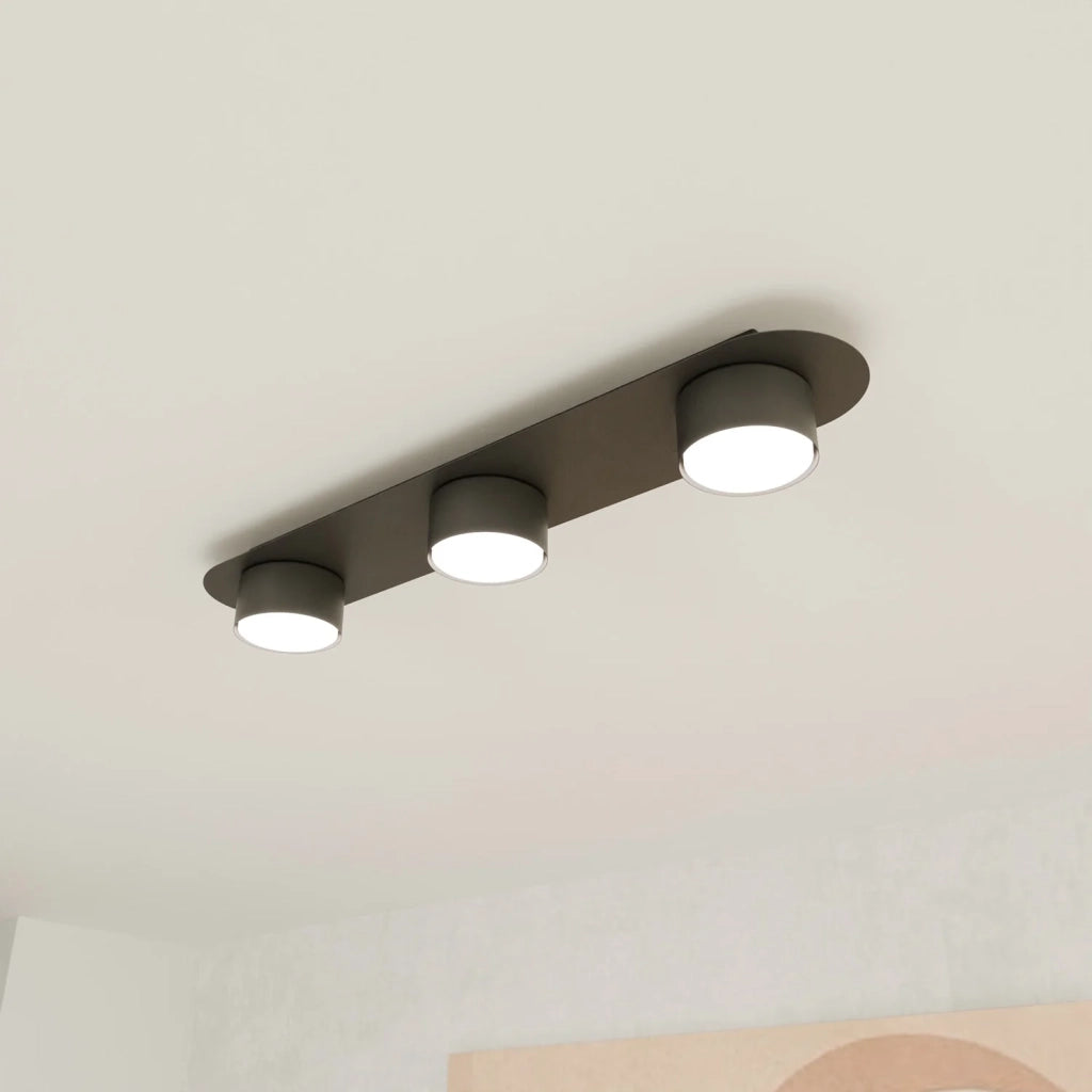 Plafoniera 3 Luci Freya In Acciaio Nero Diffusori A Cilindro