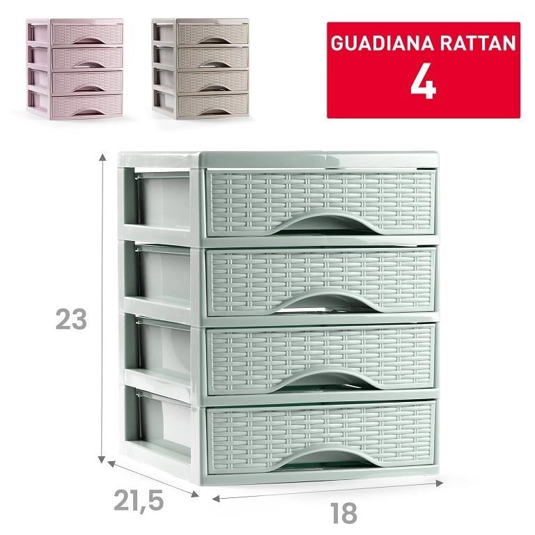 Cassettiera in Plastica Effetto Rattan 4 Cassetti 23 x 18 x 21,5 cm 3 Colori