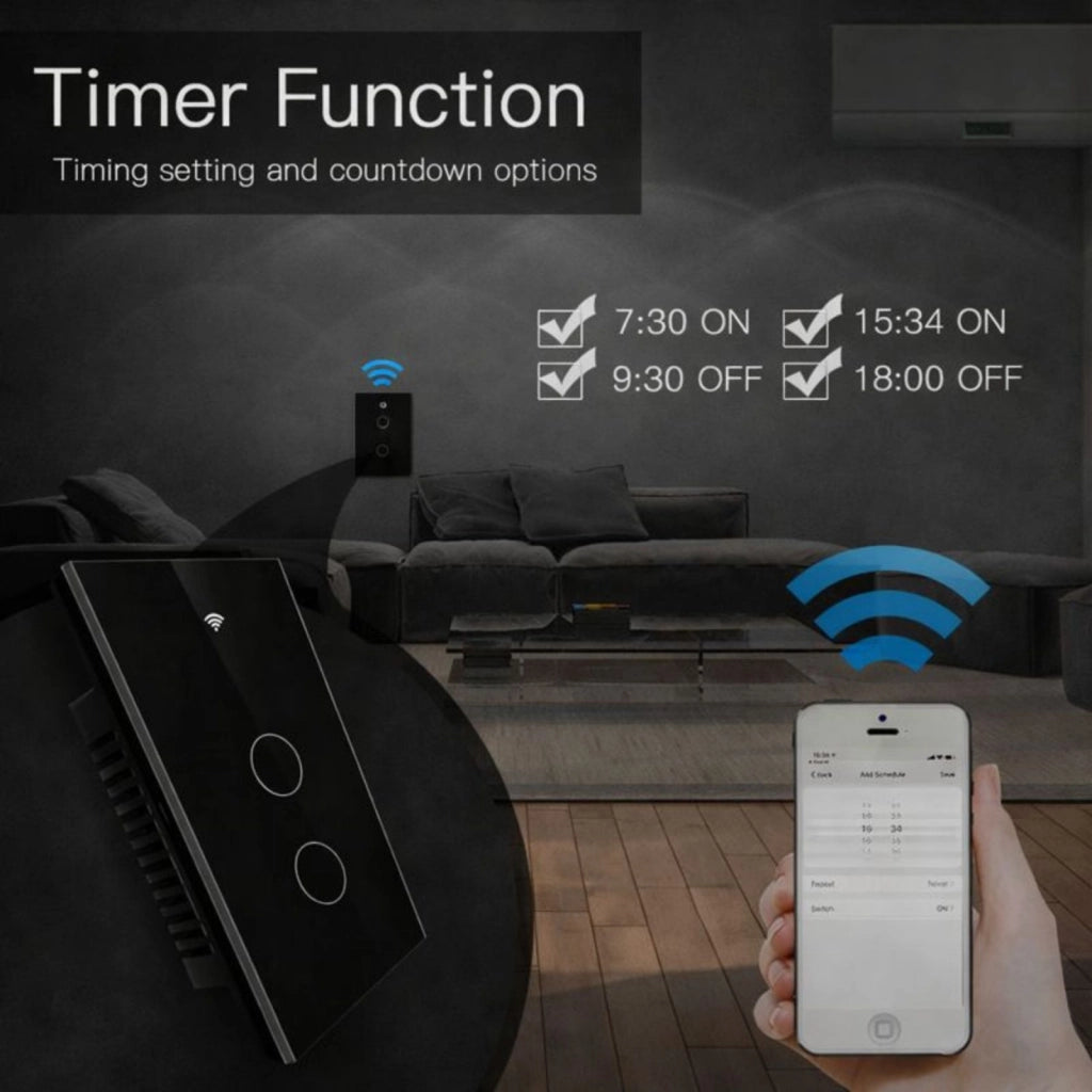 Interruttore Da Incasso Scatola 503, Touch Nero, WIFI 2.4G Matter, TUYA, Smart Life,Apple Home, Google Home, Alexa, SmartThings, 10A, AC 90-250V, 50/60HZ, 120X72X38mm, IP20,Disponibili 1,2,3 Tasti (2 Tasti)