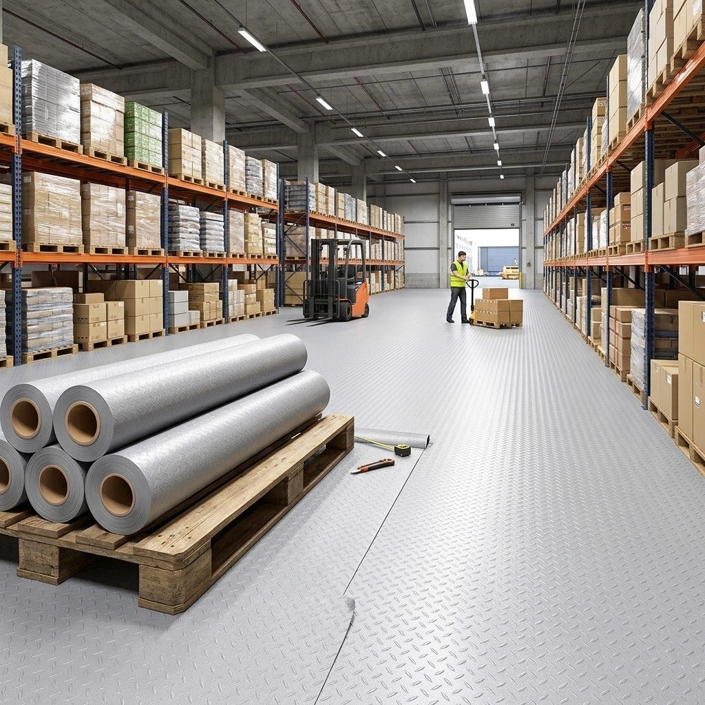 Rotolo Passatoia Copri Pavimento Gomma Pvc Ruvida Antiscivolo Tappeto Lamiera Isolante Grigia 100x280 cm