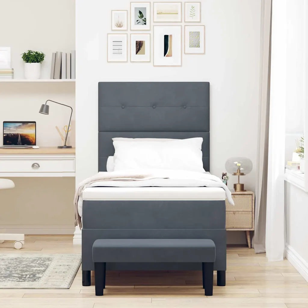Letto a molle con materasso Grigio scuro 90 x 190 cm Velluto