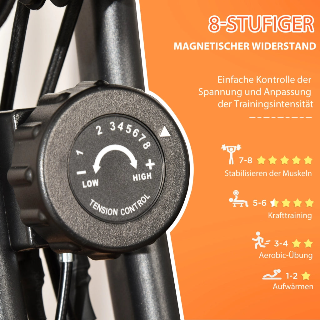 Cyclette pieghevole 2 in 1 con display LCD e resistenza magnetica regolabile su 8 livelli, completa di 1 coppia di cavi di tensione per un