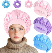 Haarmuts con 3 pezzi di elastico per capelli in seta - cuffia da sonno regolabile per signore e ragazze (rosa, blu, viola)