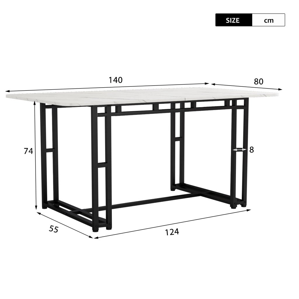 Tavolo da pranzo di lusso leggero 140x80 cm (1 pezzo), struttura in metallo, tavolo da pranzo rettangolare, tavolo da cucina moderno con gambe in meta