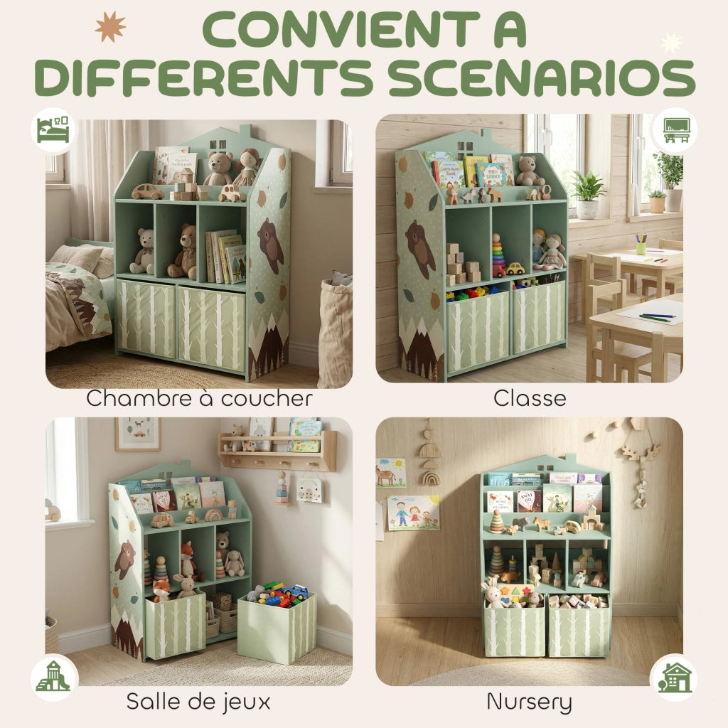 Libreria bambini con ripiani e 2 cassetti tessuto ¨C Xylo ¨C MDF verde