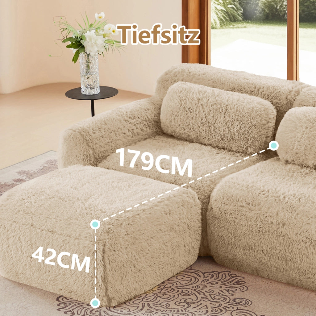 Sofa a 4 posti in tessuto premium - Zephmum - Colore khaki chiaro, antiscivolo, imbottitura ergonomica