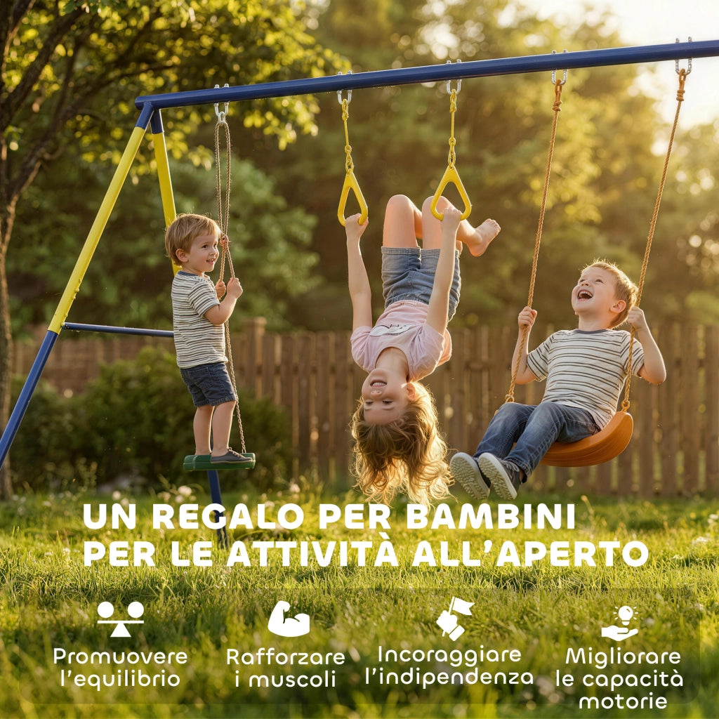 Altalena da Giardino 285x160x181 cm per Bambini 3 in 1 in Acciaio e PE Multicolore